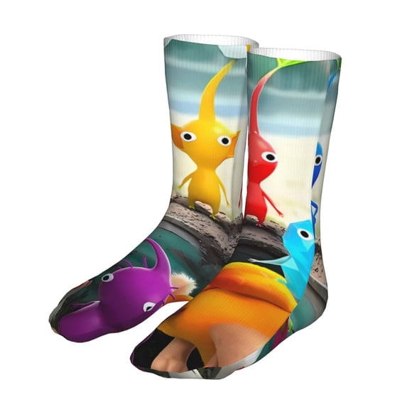 Lsque Pikmin Print Women's Men's Novelty 16in Crew Socks Cotton Socks Knee High Socks for Walking,Running,Nurses,Pregnancy