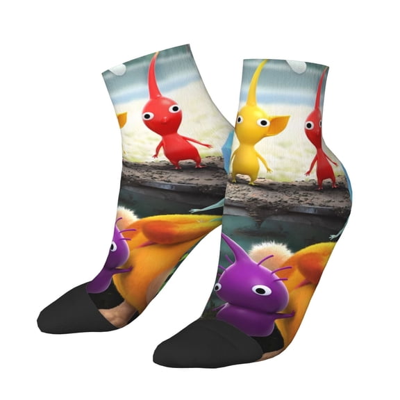 Lsque Pikmin Printed Crew Socks, Moisture-Wicking Socks, Athletic Socks for Men Breathable Cushion Socks Casual Sport Socks for Running Traveling