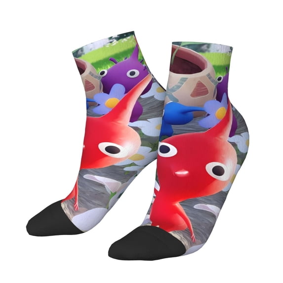 Lsque Pikmin Printed Crew Socks, Moisture-Wicking Socks, Athletic Socks for Men Breathable Cushion Socks Casual Sport Socks for Running Traveling