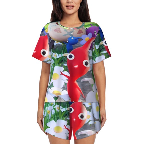 Lsque Pikmin Women's Short-Sleeved Pajama Set - 2 Piece Soft and Lightweight Sleepwear Set-3X-Large