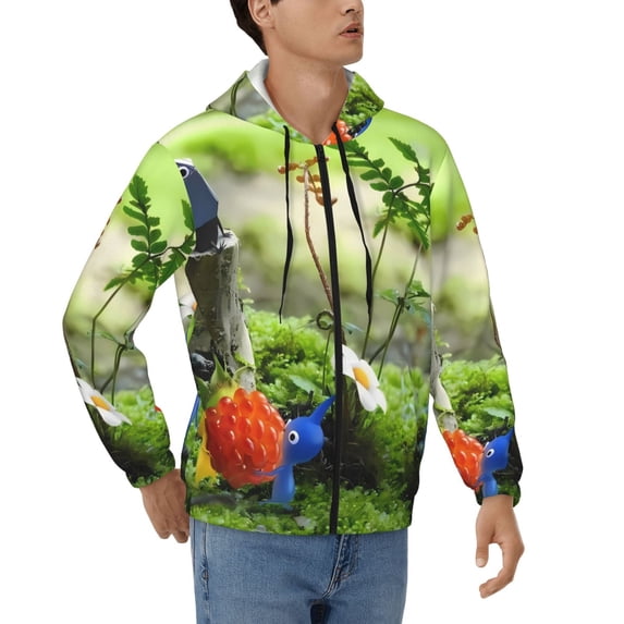 Lsque Pikmin for Mens Full-zip Hoodie, Zip-up Pullover Hooded Sweatshirt, Kangaroo Pocket Hoodie Ideal for Daily Wear, Travel, and Home-3X-Large