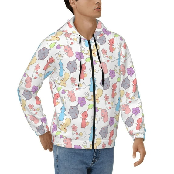 Lsque Pikmin for Mens Full-zip Hoodie, Zip-up Pullover Hooded Sweatshirt, Kangaroo Pocket Hoodie Ideal for Daily Wear, Travel, and Home-X-Large