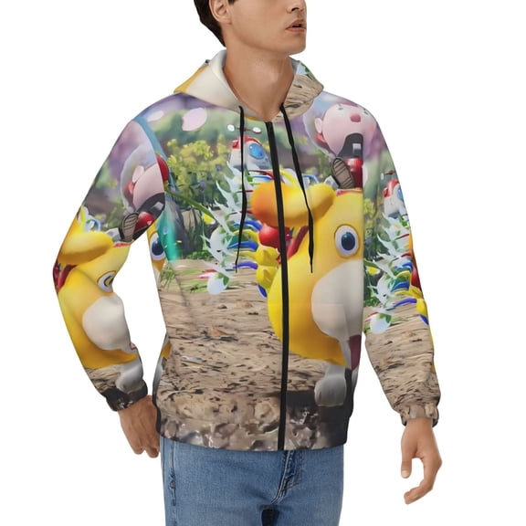 Lsque Pikmin for Mens Full-zip Hoodie, Zip-up Pullover Hooded Sweatshirt, Kangaroo Pocket Hoodie Ideal for Daily Wear, Travel, and Home-XX-Large