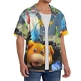 thumbnail image 1 of Lsque Pikmin print Men's Cuban Collar Short Sleeve Shirt Summer Beachwear Casual Button Down Fashionable Vacation Leisure Shirt-Large, 1 of 7