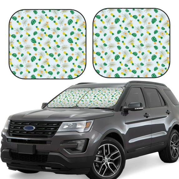 Lsque Pineapple 2 PCS Windshield Sun Shade | CarFoldable Window Covers | Car Accessories Reflect UV for Universal Cars SUV Truck | Medium