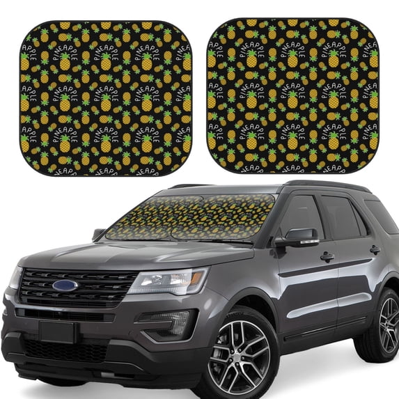 Lsque Pineapple 2 PCS Windshield Sun Shade | CarFoldable Window Covers | Car Accessories Reflect UV for Universal Cars SUV Truck | Medium