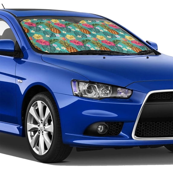 Lsque Pineapple Car Windshield Sun Shade | Accordion Folding Style Auto Shade for Car Truck SUV Van | Blocks UV Rays Sun Visor Protector | Small