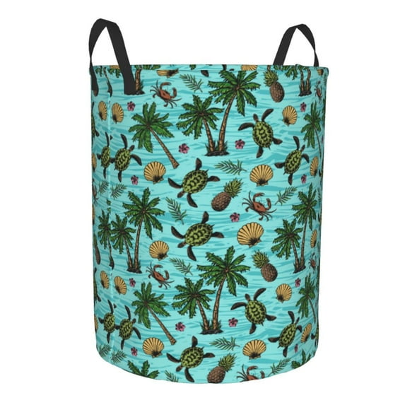 Lsque Pineapple Sea Turtle pattern Laundry Hamper Basket, Tall Woven Rope Hamper Basket for Clothes, Lightweight Storage Basket, Collapsible Waterproof-Medium