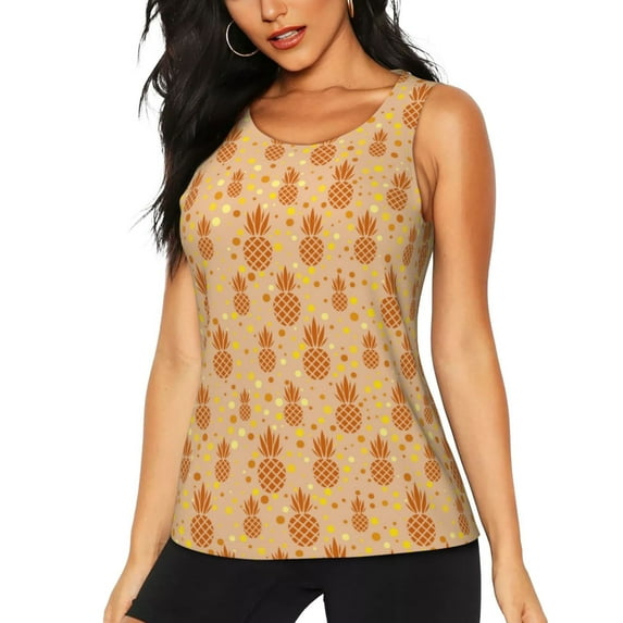 Lsque Pineapples Printed Workout Tank Tops for Women, Athletic Sports Tank Tops, Compression Sleeveless Dry Fit Shirts,Sleeveless Yoga Shirt-Small