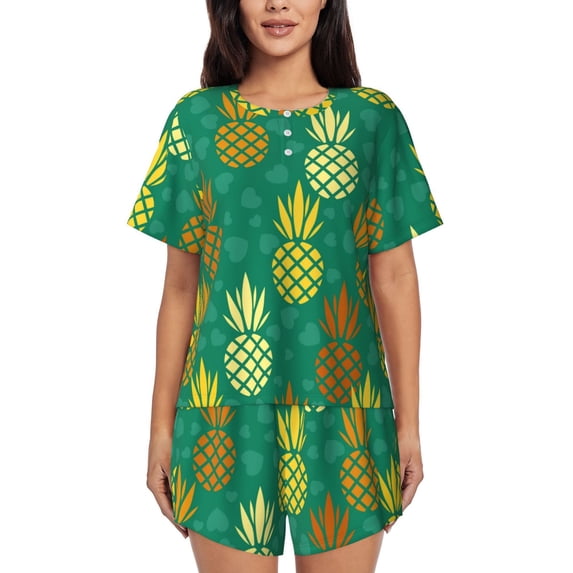 Lsque Pineapples1 Women's Short-Sleeved Pajama Set - 2 Piece Soft and Lightweight Sleepwear Set-Small