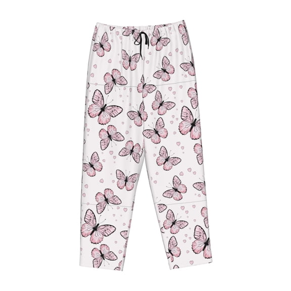 Lsque Pink Butterflies (2) Print Women's Pajama Pants, Lounge Pant - Comfortable Home Wear,Elastic Waistband, Stylish Design-Medium