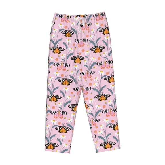 Lsque Pink Butterfly Daisy Print Women's Pajama Pants, Lounge Pant - Comfortable Home Wear,Elastic Waistband, Stylish Design-XX-Large