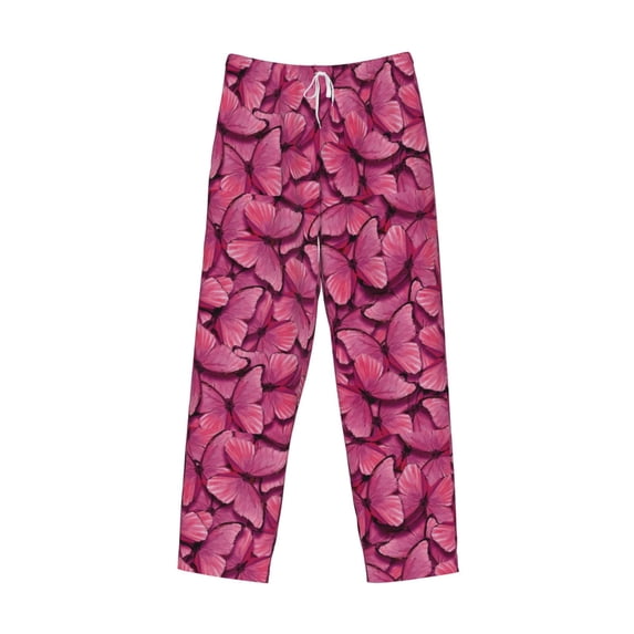 Lsque Pink Butterfly Print Men's Pajama Pants, Lounge Pant - Comfortable Home Wear,Elastic Waistband, Stylish Design-Large