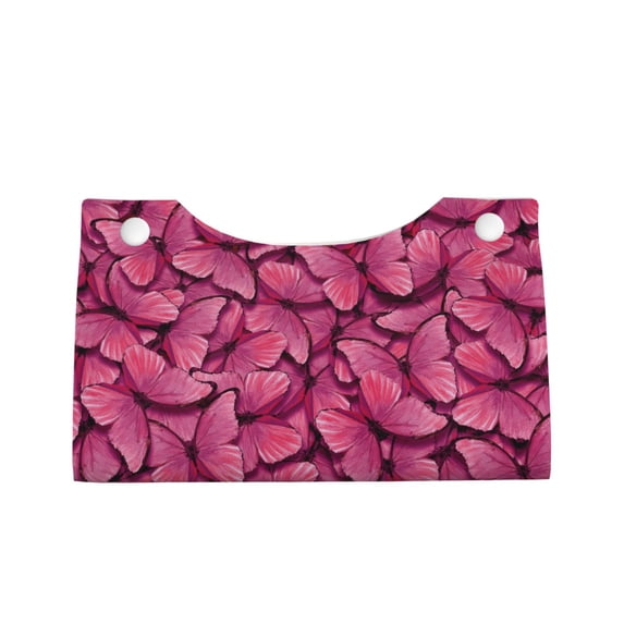 Lsque Pink Butterfly Printed Long Tissue Box Cover Holder, Facial Paper Organizer Dispenser,Triangle with Bottom Belt, PVC Leather Decorative Organizer