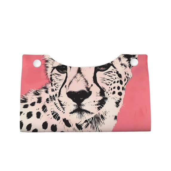 Lsque Pink Cheetah Art Printed Long Tissue Box Cover Holder, Facial Paper Organizer Dispenser,Triangle with Bottom Belt, PVC Leather Decorative Organizer