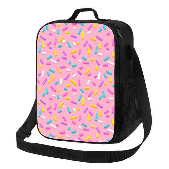 Lsque Pink Donut Lunch Bag Lunch Box for Women Men Reusable Insulated Lunch Tote Bag,Leakproof Thermal Cooler Sack Food Handbags Case High Capacity