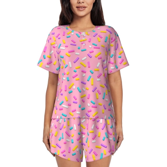 Lsque Pink Donut Women's Short-Sleeved Pajama Set - 2 Piece Soft and Lightweight Sleepwear Set-4X-Large
