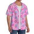 thumbnail image 1 of Lsque Pink Donuts print Men's Cuban Collar Short Sleeve Shirt Summer Beachwear Casual Button Down Fashionable Vacation Leisure Shirt-Small, 1 of 7