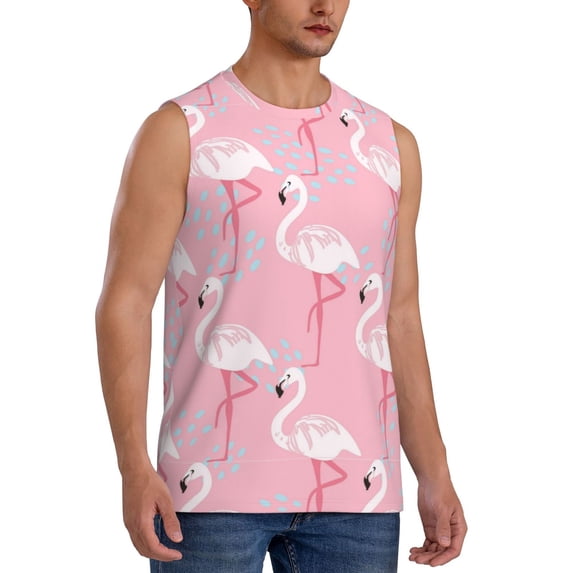 Lsque Pink Flamingo Print Men's Cotton Blend Sleeveless Muscle Shirts (S-3XL)- Moisture Wicking, Odor Protection, UPF 30+,Medium