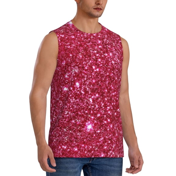 Lsque Pink Glitter Print Men's Cotton Blend Sleeveless Muscle Shirts (S-3XL)- Moisture Wicking, Odor Protection, UPF 30 ,Medium