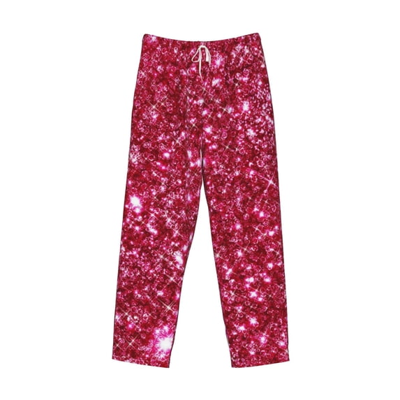 Lsque Pink Glitter Print Men's Pajama Pants, Lounge Pant - Comfortable Home Wear,Elastic Waistband, Stylish Design-Small