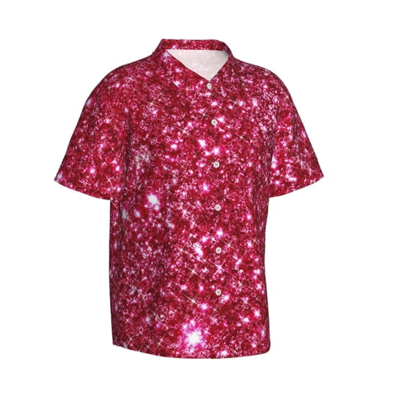 Lsque Pink Glitter pattern Hawaiian Shirt for Men, Unisex Summer Beach Casual Short Sleeve Button Down Shirts-Medium
