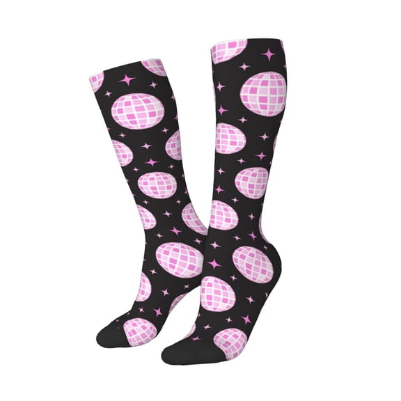Lsque Pink Groovy Disco Ball Printed Crew Socks Men's Women's LightWeight Thin Casual Calf Socks ,Knee High Socks,Cotton Socks