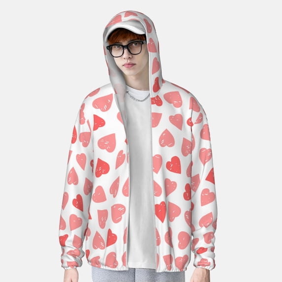 Lsque Pink Hearts1 UPF 50+ Lightweight Sun Protection Men's Women's Long Sleeve Shirt, Hoodie Performance -XX-Large