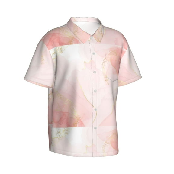 Lsque Pink Marble pattern Hawaiian Shirt for Men, Unisex Summer Beach Casual Short Sleeve Button Down Shirts-3X-Large