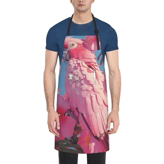 Lsque Pink Parrot Tropical Blossoms Waterproof Apron Chef Aprons for Men Heavy Duty Chemical Work Apron Extra Long Grilling Aprons with Adjustable Bib Apron