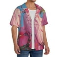 thumbnail image 1 of Lsque Pink Parrot Tropical Blossoms print Men's Cuban Collar Short Sleeve Shirt Summer Beachwear Casual Button Down Fashionable Vacation Leisure Shirt-3X-Large, 1 of 7