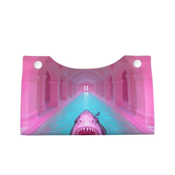Lsque Pink Shark Pool Fantasy Printed Long Tissue Box Cover Holder, Facial Paper Organizer Dispenser,Triangle with Bottom Belt, PVC Leather Decorative Organizer