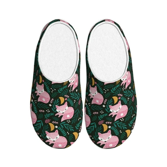 Lsque Pink Sleeping Fox Pattern Womens Comfort Cotton on Scuff With Memory Foam and Anti-skid Sole Slipper-35/36