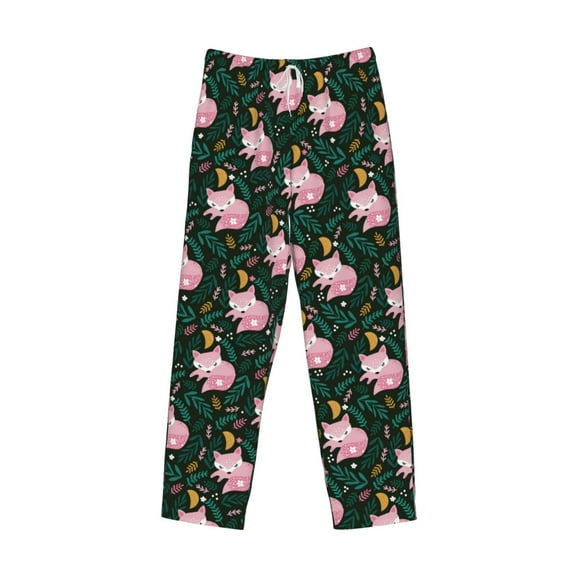 Lsque Pink Sleeping Fox Print Men's Pajama Pants, Lounge Pant - Comfortable Home Wear,Elastic Waistband, Stylish Design-Small