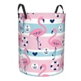 thumbnail image 1 of Lsque Pink Striped Flamingo pattern Laundry Hamper Basket, Tall Woven Rope Hamper Basket for Clothes, Lightweight Storage Basket, Collapsible Waterproof-Medium, 1 of 8