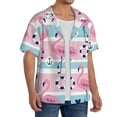 thumbnail image 1 of Lsque Pink Striped Flamingo print Men's Cuban Collar Short Sleeve Shirt Summer Beachwear Casual Button Down Fashionable Vacation Leisure Shirt-XX-Large, 1 of 7