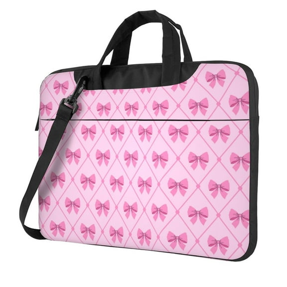 Lsque Pink bows Pattern Laptop Bag – Portable & Slim Single-Shoulder Computer Case with Adjustable Strap, Protective, Lightweight for 13”/14”/15.6” Laptops
