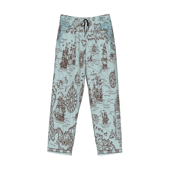 Lsque Pirate Adventure Map Print Men's Pajama Pants, Lounge Pant - Comfortable Home Wear,Elastic Waistband, Stylish Design-Medium