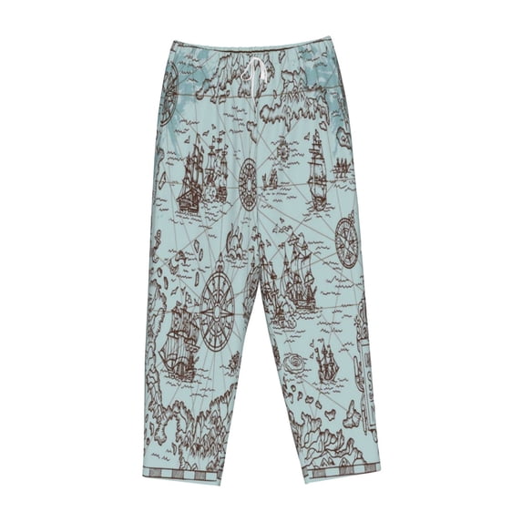 Lsque Pirate Adventure Map Print Women's Pajama Pants, Lounge Pant - Comfortable Home Wear,Elastic Waistband, Stylish Design-XX-Large