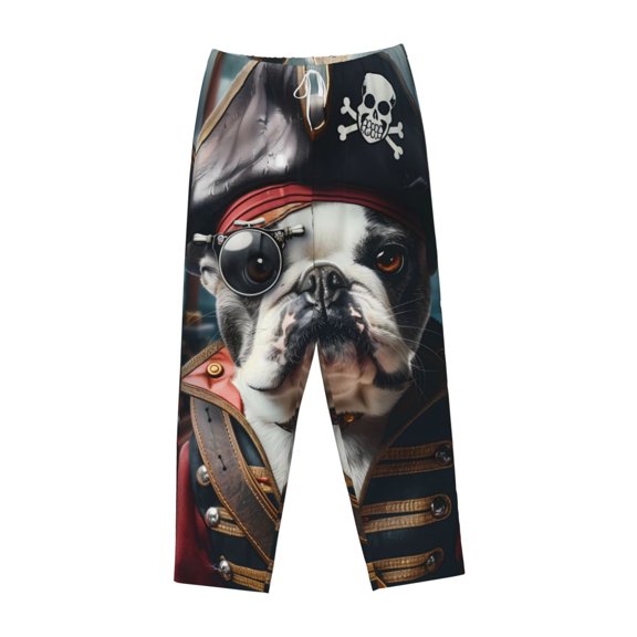 Lsque Pirate Bulldog On Deck Print Women's Pajama Pants, Lounge Pant - Comfortable Home Wear,Elastic Waistband, Stylish Design-Medium