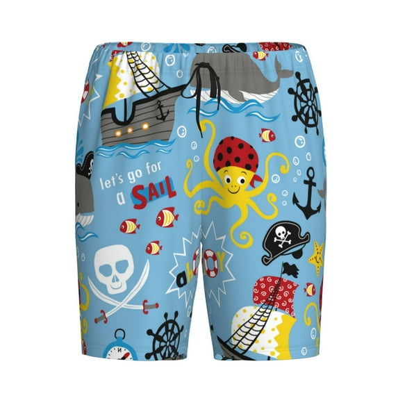 Lsque Pirate Marine Animals Mens Sleep Pajama Shorts,Short Pajama Pants, Cotton Ultra-Soft Knit-X-Large