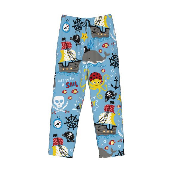 Lsque Pirate Marine Animals Print Men's Pajama Pants, Lounge Pant - Comfortable Home Wear,Elastic Waistband, Stylish Design-Small