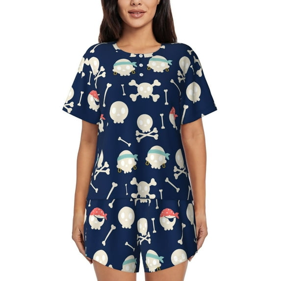 Lsque Pirate Skulls 1 Women's Short-Sleeved Pajama Set - 2 Piece Soft and Lightweight Sleepwear Set-4X-Large