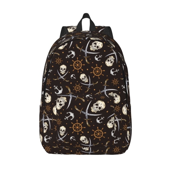Lsque Pirate Skulls Pattern Canvas Daypack, Durable Backpack, High-quality Versatile Backpack,Vintage Compact Backpack-Small
