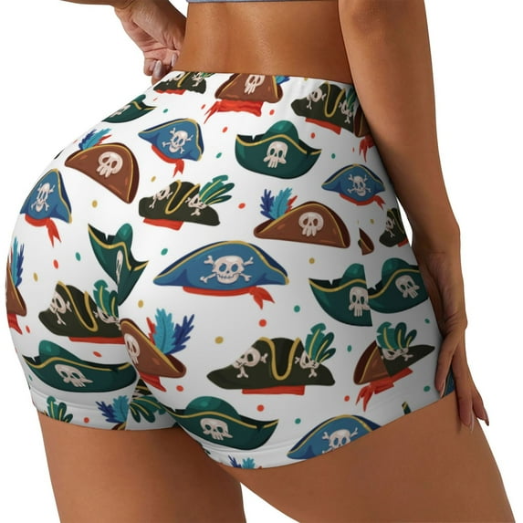 Lsque Pirate hats Pattern High Waisted Biker Shorts for Women-Tummy Control Fitness Athletic Workout Running Yoga Gym Shorts,Moisture-Wicking-XX-Large