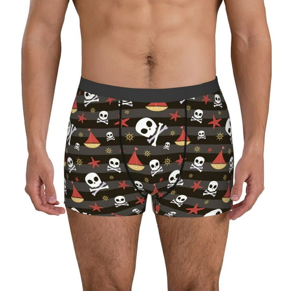 Lsque Pirate skull Pattern Men’s Total Support Pouch Boxer Briefs, X-Temp Cooling, Moisture-Wicking Underwear, Regular, Long-leg and Trunk-Large
