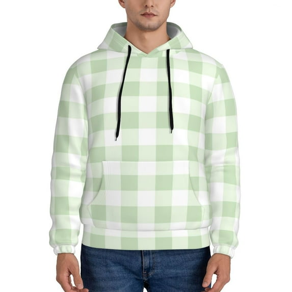 Lsque Pistachio Green Checkboard Pattern Casual Men's Hoodie,Hooded Sweatshirt with Kangaroo Pocket,Pullover Hoodie-X-Large