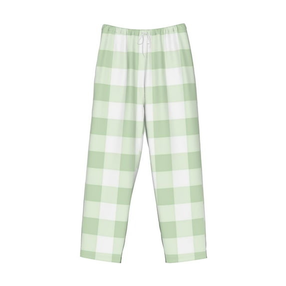 Lsque Pistachio Green Checkboard Print Men's Pajama Pants, Lounge Pant - Comfortable Home Wear,Elastic Waistband, Stylish Design-Large
