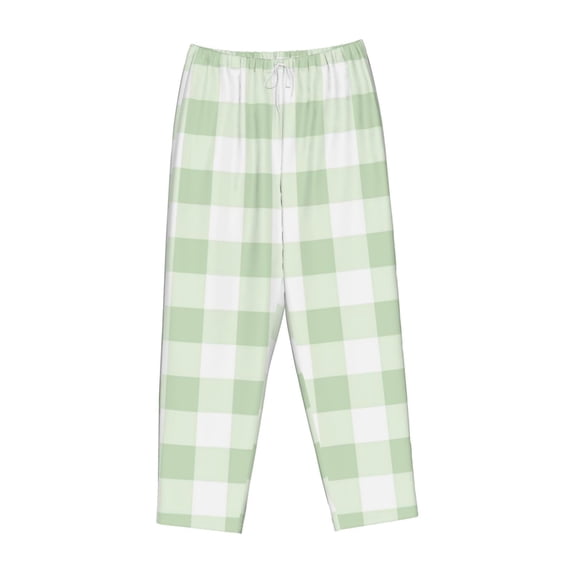 Lsque Pistachio Green Checkboard Print Women's Pajama Pants, Lounge Pant - Comfortable Home Wear,Elastic Waistband, Stylish Design-Large