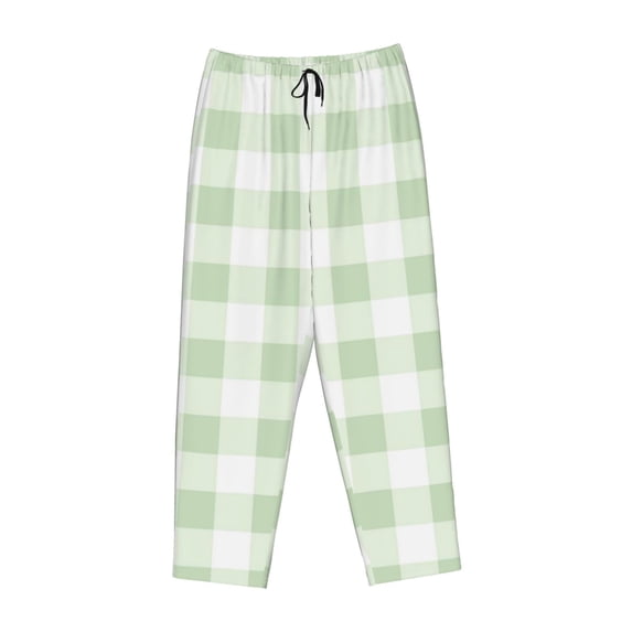 Lsque Pistachio Green Checkboard Print Women's Pajama Pants, Lounge Pant - Comfortable Home Wear,Elastic Waistband, Stylish Design-XX-Large